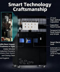 Black hotel coffee vending station with bean-to-cup brew, 27-inch touch screen, visible bean hopper, and smart technology features.