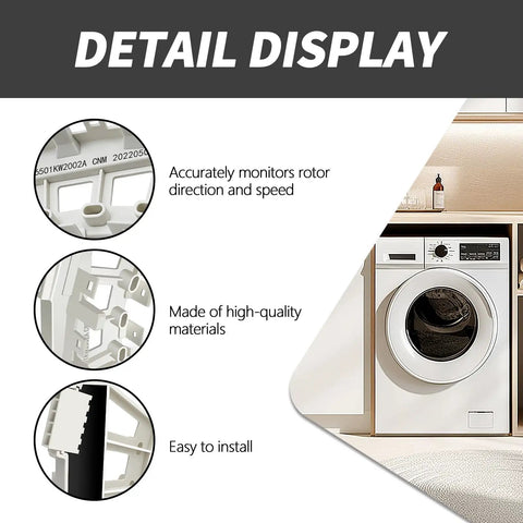 Detail display of Washer Rotor Position Sensor For LG Hall Sensor Fix LE Error Code, highlighting features and installation notes.