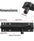 Diagram showing dimensions of two pack 3 inch aluminum door latch bolt sliding lock kit with thick 1.3mm bar, matte black finish.