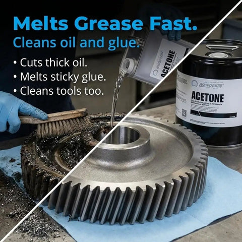 Industrial and Aerospace Grade Acetone Solvent Cleaner 1 Gallon Heavy Duty Fast Evaporating Degreaser on gear