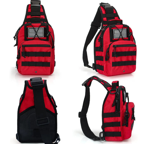 Red Tactical Medical Sling Backpack For EMS Emergency Supplies With MOLLE System Heavy Duty Outdoor Rescue Pack