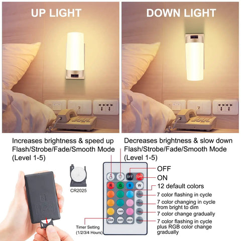 Wireless Wall Sconce Light Stick On RGB Lamp USB Rechargeable Color Changing And Dimmable Night Light With Remote