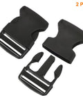 2 Pack 1-1/2 Inch Side Release Buckles in black, separated view showing durable plastic clips for backpacks and luggage straps.