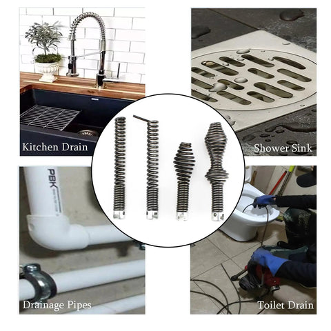 Heavy Duty Drain Cleaning Attachment Kit For Snake Machines includes steel spring heads for kitchen, shower, toilet drains
