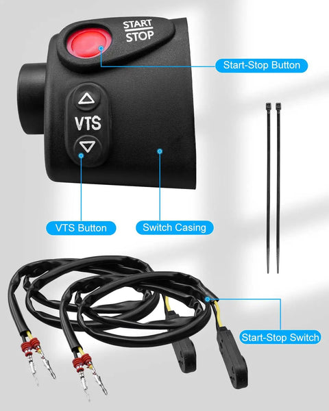 Plug And Play Start Stop VTS Switch Housing With Two Switches For SeaDoo SP SPX GSI GSX GSX LTD XP Boat Models Replacement 277000877 277000497 278000427 278000501 278001115 One Touch Control Button Assembly, featuring switch casing, start-stop button, cables, and ties.