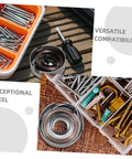 Built Tough Drill Press Quill Feed Return Spring And Replacement Coil Kit Heavy Duty Steel 2.04 By 1.75 Inches overview showing screws and tools.