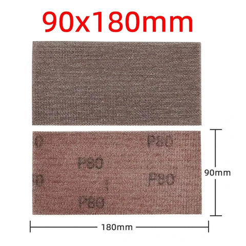Heavy Duty Mesh Sanding Sheets For Cars And Wood: 90X180mm Dust-Free Dry Sandpaper Strips showing two sanding sheets with dimensions.