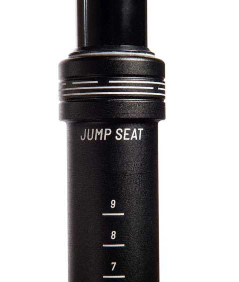 Close-up of Cableless Dropper Post For Mountain Bikes 27.2mm 100mm Travel Easy Install With No Cables Or Housing No Cable Hassle Infinitely Adjustable Seat Height Lever Black Finish