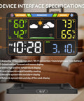 Smart Weather Station With 8.5 Inch LED Display For Indoor Outdoor Use WiFi Enabled Wireless Dual Power Atomic Clock