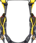 Front view of No-Tangle Full Body Safety Harness With Back D-Ring, Tongue Buckle Leg Straps, 2X-Large Navy And Yellow