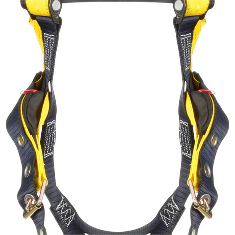 Front view of No-Tangle Full Body Safety Harness With Back D-Ring, Tongue Buckle Leg Straps, 2X-Large Navy And Yellow