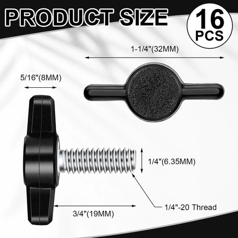 16 Piece Set Of 1/4 20 X 3/4 Inch Round Knob Bolts Made From Top Grade Stainless Steel Thumb Screws showing dimensions and features.