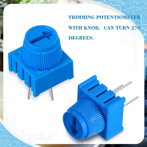 24 Piece 10K Ohm Trim Potentiometer Kit With Blue Knobs For Breadboards And Prototyping DIY Friendly Variable Resistors