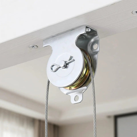 Wall Mount Rope Guide Pulley For Heavy Duty Lifting, Steel Pulley Block With Low Friction Silent Bearing, Wire Roller For Winch System, Ideal For Flagpole Rope And Utility Lifting, Fits 3/8 Inch Cable Built Tough For Rough Jobs And Use With Reliable mounted on ceiling with steel cable