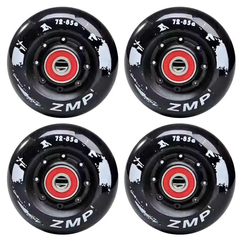 Inline Skate Wheels 4 Pack With Bearings For Outdoor And Indoor Use 72mm 76mm 80mm 85A Hardness Black Replacement Roller Blade Wheels For Smooth Cruisin And Durable Daily Rides display