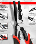 9 Inch Needle Nose Pliers With High Leverage Heavy Duty 4 In 1 Multifunction Long Nose Pliers Wire Cutter Stripper And Terminal Crimping Bi Material Soft Grips For Comfort And Precision showcasing features and design details