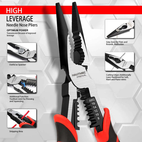9 Inch Needle Nose Pliers With High Leverage Heavy Duty 4 In 1 Multifunction Long Nose Pliers Wire Cutter Stripper And Terminal Crimping Bi Material Soft Grips For Comfort And Precision showcasing features and design details