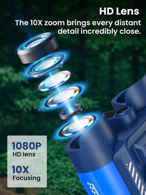 Kids Binoculars With Night Vision Camera And 10X Optical Zoom, Magic Adventures Telescope Toy Gift For Boys And Girls Ages 3 To 10 Plus, Day And Night Viewing On A Bright 2.4 Inch Screen For Outdoor Explorers. 1080P HD lens 10X focusing