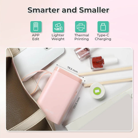 Label Maker With Tape Pack P21 Bluetooth Printer Wireless Slick Mini Label Maker With 3 Tapes And Case Multiple Templates And Icon Font Custom Labels For School Office Home Use Pocket Size Pink shown with accessories and size dimensions.
