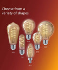 Image showing a variety of Vintage G25 Amber Edison Filament LED Bulbs 60W Equivalent 2000K Warm Glow Dimmable Flicker-Free 4 Pack.