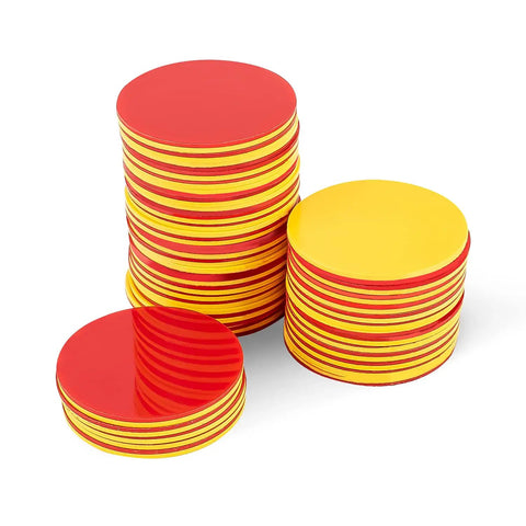 Round Math Counters Set, Durable Plastic Counting Chips In Yellow And Red, 200 Pieces, stacked red and yellow visible