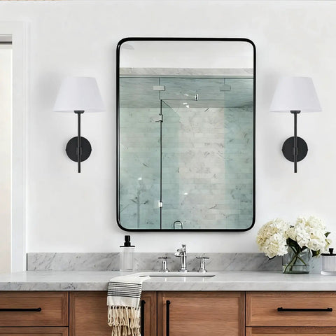 Hardwired Wall Sconce Set Of Two Black Metal Lamps With White Fabric Shades Dope Industrial Lighting For Bedroom Bathroom Farmhouse Living Room Reading Nook Fireplace
