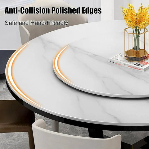 Large Lazy Susan Turntable Slate Marble Texture Rotating Tray Round Serving Tray 12mm Thick Brown 100cm on dining table