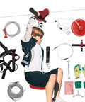 Boy using 160 Feet Backyard Zip Line Kit For Kids And Adults Up To 330 Lbs Stainless Steel Cable With Spring Brake and Swing Seat