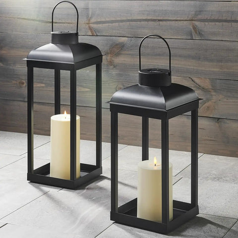 Huge Outdoor Solar Powered LED Candle Lantern 18 Inch Tall Open Frame Black Metal Dusk To Dawn Auto On Timer No Glass