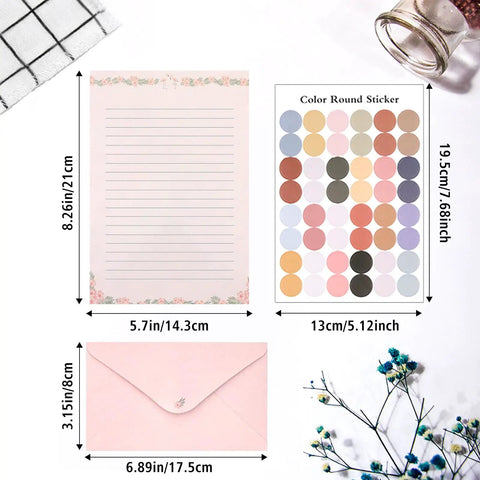 Ultimate 91 Piece Stationery Set with 60 lined writing papers, 30 envelopes, 48 color round stickers, and vintage styles shown