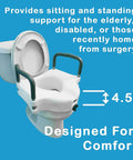 Raised Toilet Seat With Handles 4.5 Inch Lift For Elongated And Round Toilets, Safe Locking Arms For Stability, No Sweat Lightweight