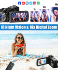 4K Camcorder For YouTube Vlogging With 80MP Image Capture, Infrared Night Vision, 18X Digital Zoom, 3.0 Inch IPS Screen shown