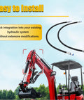 Two black hydraulic hoses for excavator diverter valve, 32-inch length, M14 ends, 1/4-inch interface, 60 MPa