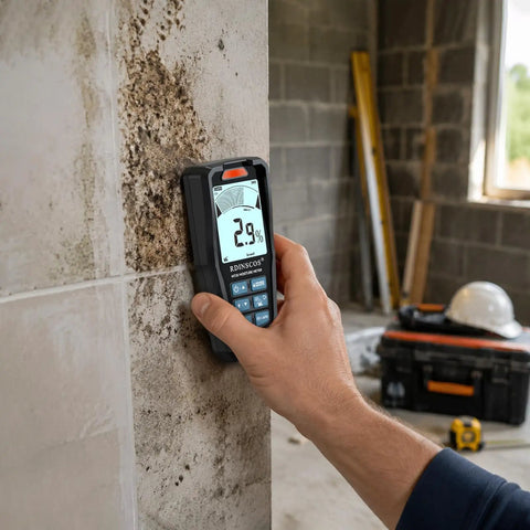 Rechargeable Pinless Moisture Meter For Drywall Detect Hidden Water Leaks And Condensation Before Damage DIY Ready And Great For Early Inspections Plumbing And Roof Leak Checks And Quick Home Renovation Prep on moldy wall