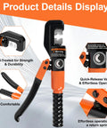 Beefed Up Hydraulic Crimping Tool Kit With 9 Dies For Battery Cables And Wire 12 AWG To 2/0 AWG Copper Aluminum Stainless Steel 6 Ton Crimper Ideal For Automotive And Marine Electrical Projects Durable Build For Quick Consistent Crimps product display with ergonomic handle and quick-release valve