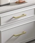 Set Of 20 5 Inch Brushed Gold Cabinet Handles With Square Style Design Premium Stainless Steel Drawer Pulls on white cabinet