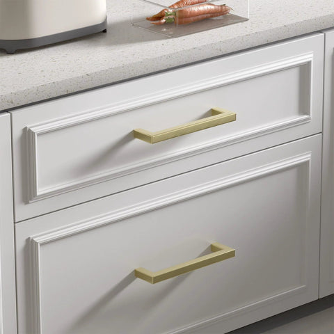 Set Of 20 5 Inch Brushed Gold Cabinet Handles With Square Style Design Premium Stainless Steel Drawer Pulls on white cabinet