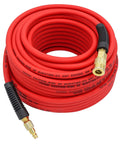 Heavy Duty Hybrid Air Hose 1 Quarter Inch By 100 Feet, 300 PSI, lightweight, kink resistant, red, with quick coupler fittings
