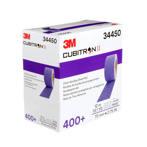 Cubitron II Hookit Pro Grade Abrasive Sheet Roll Multi Hole 70 mm By 12 M 400 Plus Grit product box