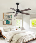 52 Inch Wood Dual Finish Ceiling Fan with Remote, Reversible DC Motor, 6 Speeds, Bedroom Setting