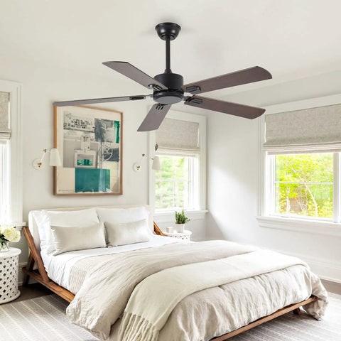 52 Inch Wood Dual Finish Ceiling Fan with Remote, Reversible DC Motor, 6 Speeds, Bedroom Setting
