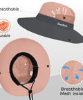 Women's Ponytail Safari Sun Hat With Wide Brim And UV 50 Protection Foldable Outdoor Bucket Style showing breathable mesh.
