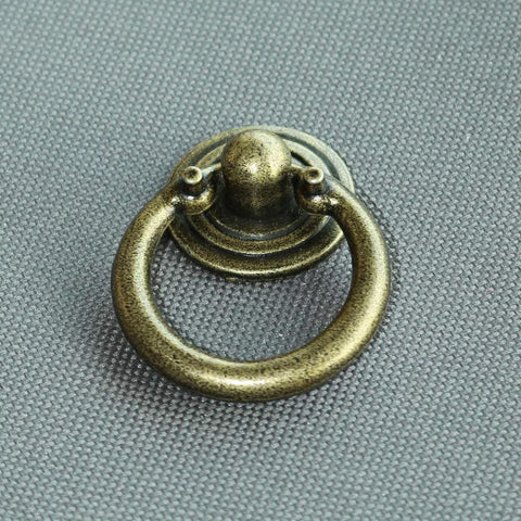 Antique Bronze Ring Drawer Pull Handle for Cabinets and Dressers, 1.5 Inch Length Ring Knob Style, Zinc Alloy Die Cast, Pack of 10