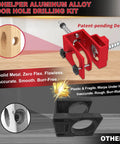 Heavy Duty 6061 Aluminum Door Lock Installation Kit With Router Compatible Door Latch Mortise Tool Jig Set, shows red aluminum drilling tool.