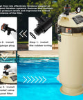 Installed high-flow manual air relief valve for pool filter, black plastic body with O-ring, mounted on beige tank.