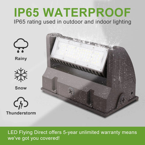 40W LED Full Cutoff Wall Pack Light With Adjustable Rotatable Head 5400LM 5000K IP65 in rain and snow conditions
