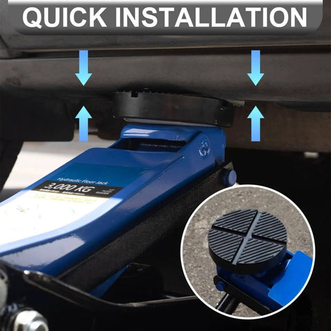 Universal Floor Jack Pad And Cross Beam Adapter For Pinch Weld Protection, 3 Ton Capacity, installed on vehicle