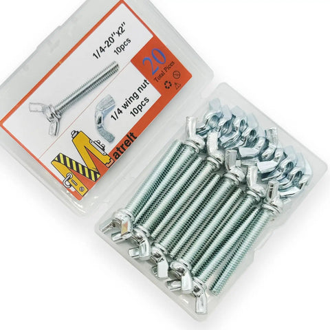 Quarter Inch Twenty Wing Nut And Wing Bolt Fastener Kit with clear box showing organized zinc-plated hardware