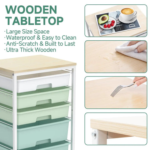 Truly Clutch Rolling Cart With Drawers Featuring Five Deep Slide Out Compartments In Classic Light Green Designed To Tackle Daily Clutter And Keep Your Belongings Securely Stashed And Totally Organized