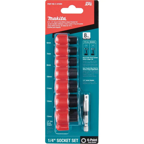 Impact Socket Set, 8 Piece, 1/4 Inch Drive, 6 Point Metric, Tough As Nails Heavy Duty Alloy Steel, Heat Treated for Extreme Torque